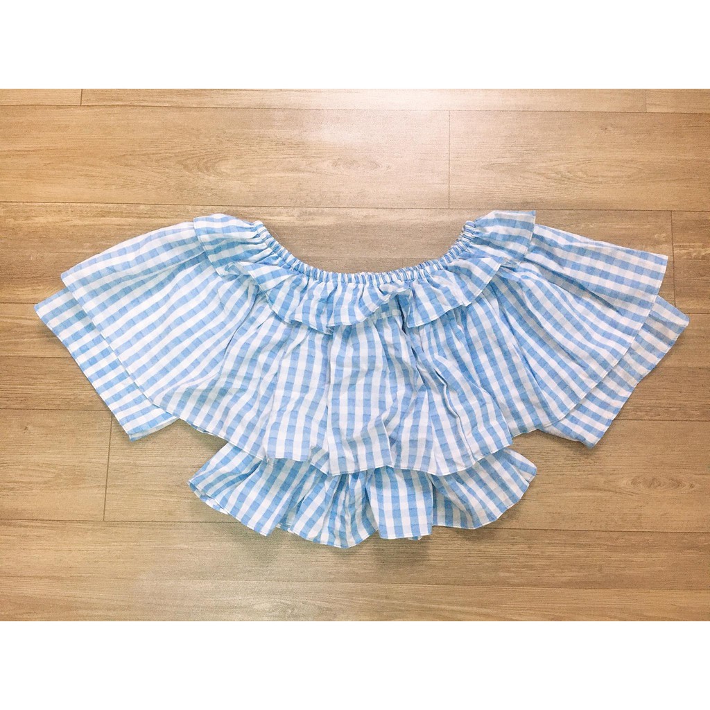 ÁO KIỂU CARO CROPTOP PHỐI BÈO TRƯỚC NGỰC | BigBuy360 - bigbuy360.vn