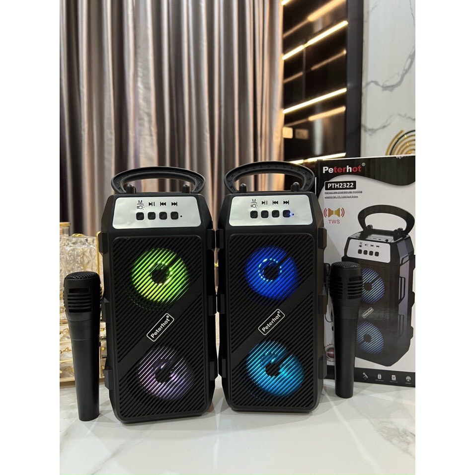 Loa Bluetooth Tặng Kèm Mic PTH2322 - Led Theo Nhạc, Bass Hay - Bảo Hành 12 Tháng