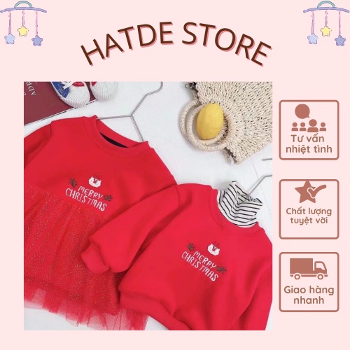 Combo Áo thun cổ lọ và váy đầm Noel Hatdestore màu đỏ cho bé kiểu dáng thời trang vải nỉ mềm mại