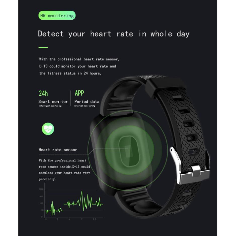 Đồng hồ thông minh d13 chống nước theo dõi nhịp tim , theo dõi sức khỏe