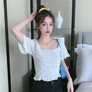 Áo ôm body nữ tính, Áo croptop cổ vuông chất len tăm phong cách ulzzang Hàn Quốc C45 - LaNa