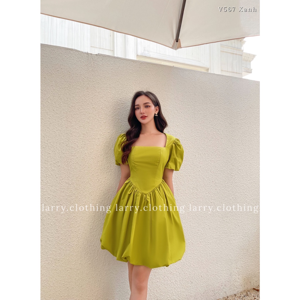 Đầm thiết kế nữ váy dáng ngắn tay bồng chất thô Hàn dáng babydoll cổ vuông thời trang thiết kế Larry Clothing V567