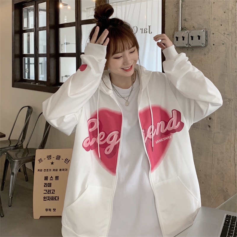 【ZHELIHANGFEI】Áo Hoodie Tay Dài Form Rộng Họa Tiết In Theo Phong Cách Preppy Dễ Phối Đồ