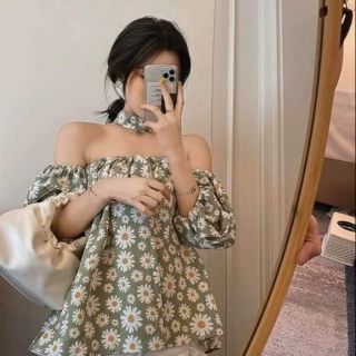 Áo trễ vai hoa cúc dáng suông dài KO KÈM CHOCKER( KÈM HÌNH THẬT )