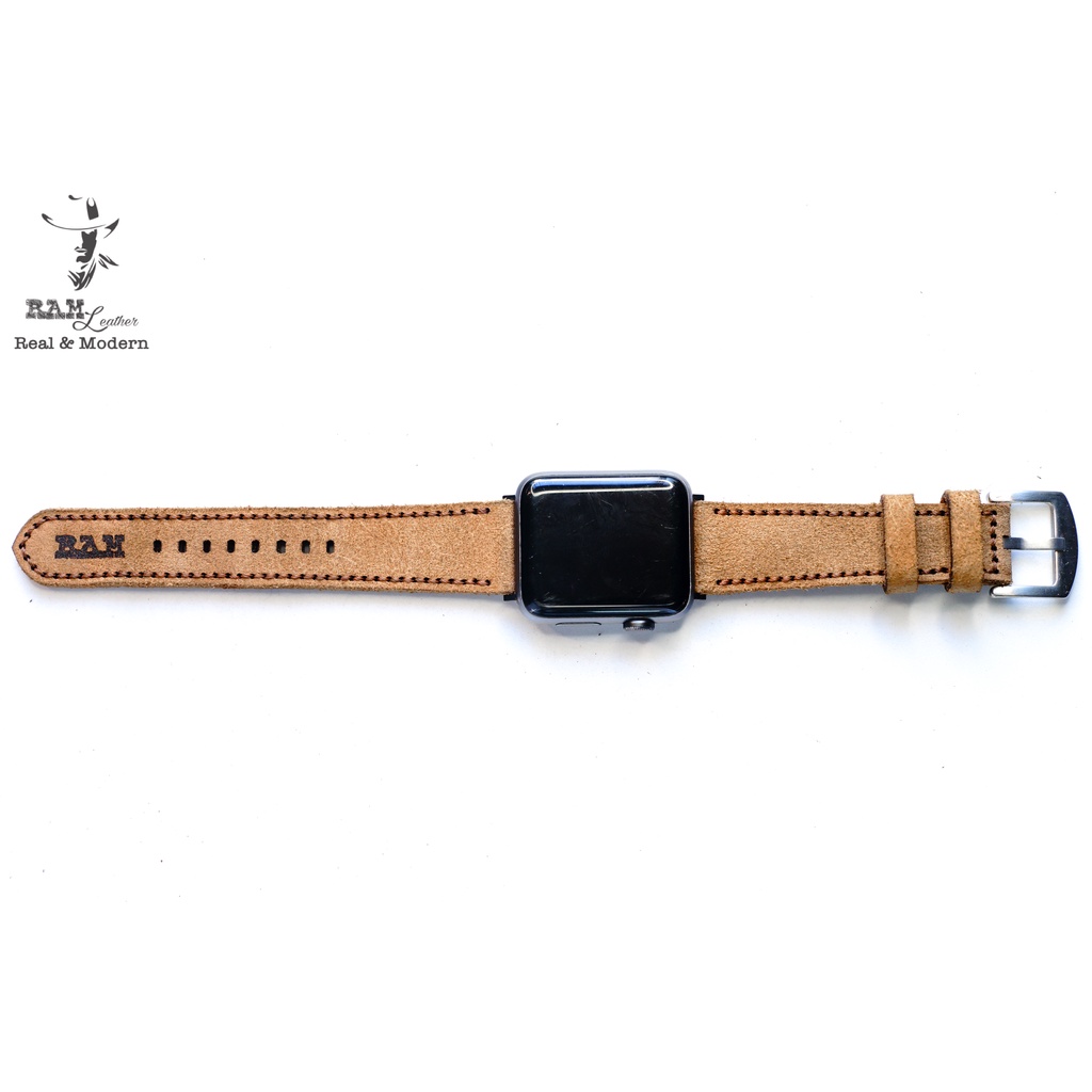 Dây apple watch da bò lộn nâu handmade bền chắc cực đẹp RAM Leather classic 1960 - tặng khóa chốt và adapter
