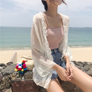 Áo khoác voan Kimono in họa tiết hoa