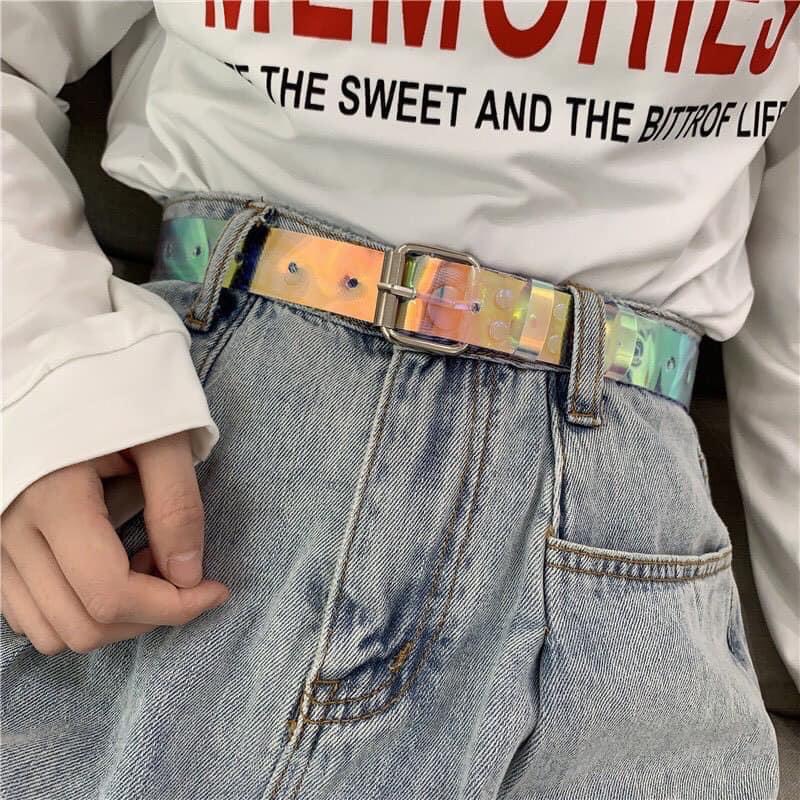 Dây thắt lưng nam nữ unisex phản quang 7 màu- dây nịt nam nữ mặt vuông phong cách hàn quốc, TONGKHOQUANAONU