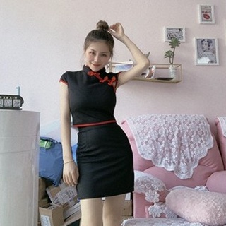 (SẴN) Set sườn xám croptop bling bling (ảnh thật)