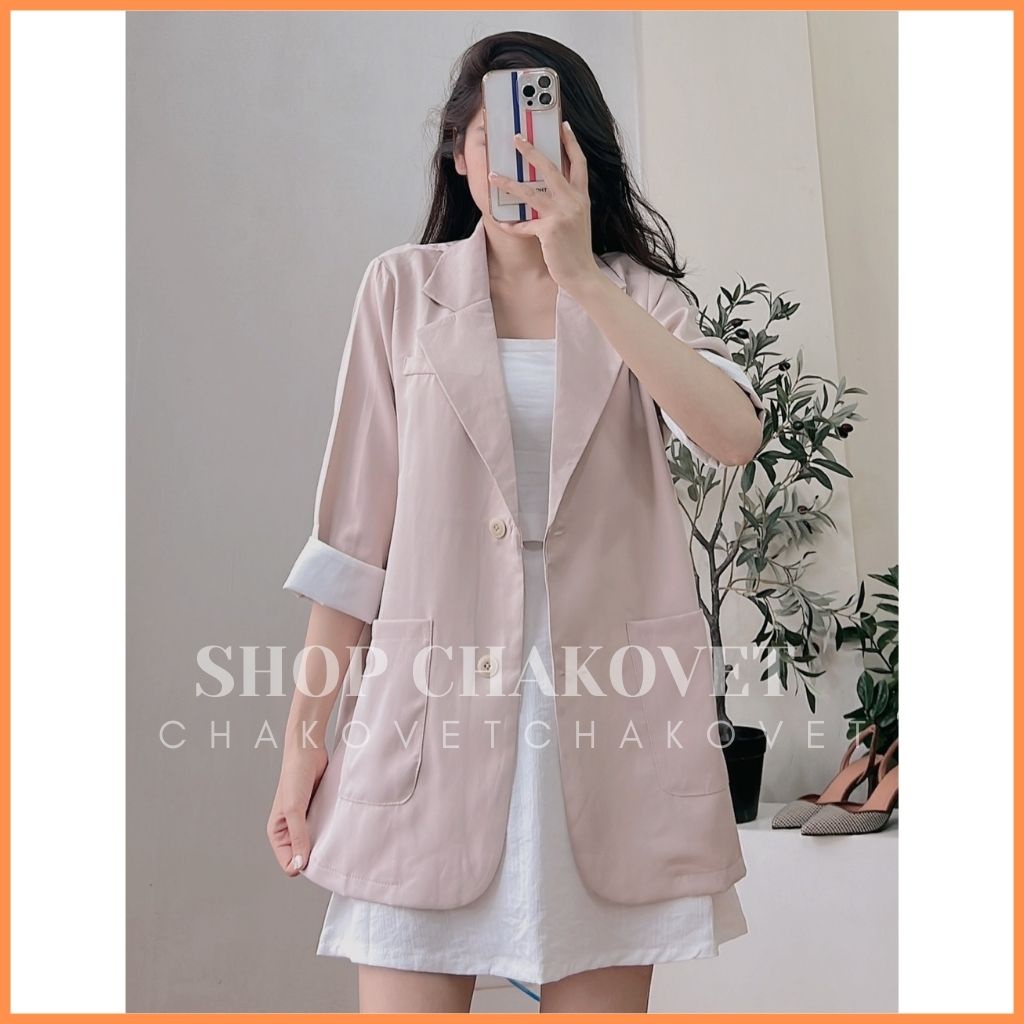 Áo blazer nữ khoác ngoài A8238 kiểu áo tay lỡ 1 lớp  dáng suông rộng thích hợp mùa xuân hè - CHAKOVET