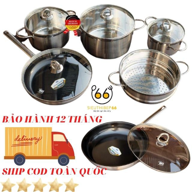 Bộ Nồi Bếp Từ ELO SMARAGD PLUS 4 Món Đáy Liền ,1-5L, Size 16-24cm, Bộ Nồi Inox, Chảo Chống Dính Bếp Từ