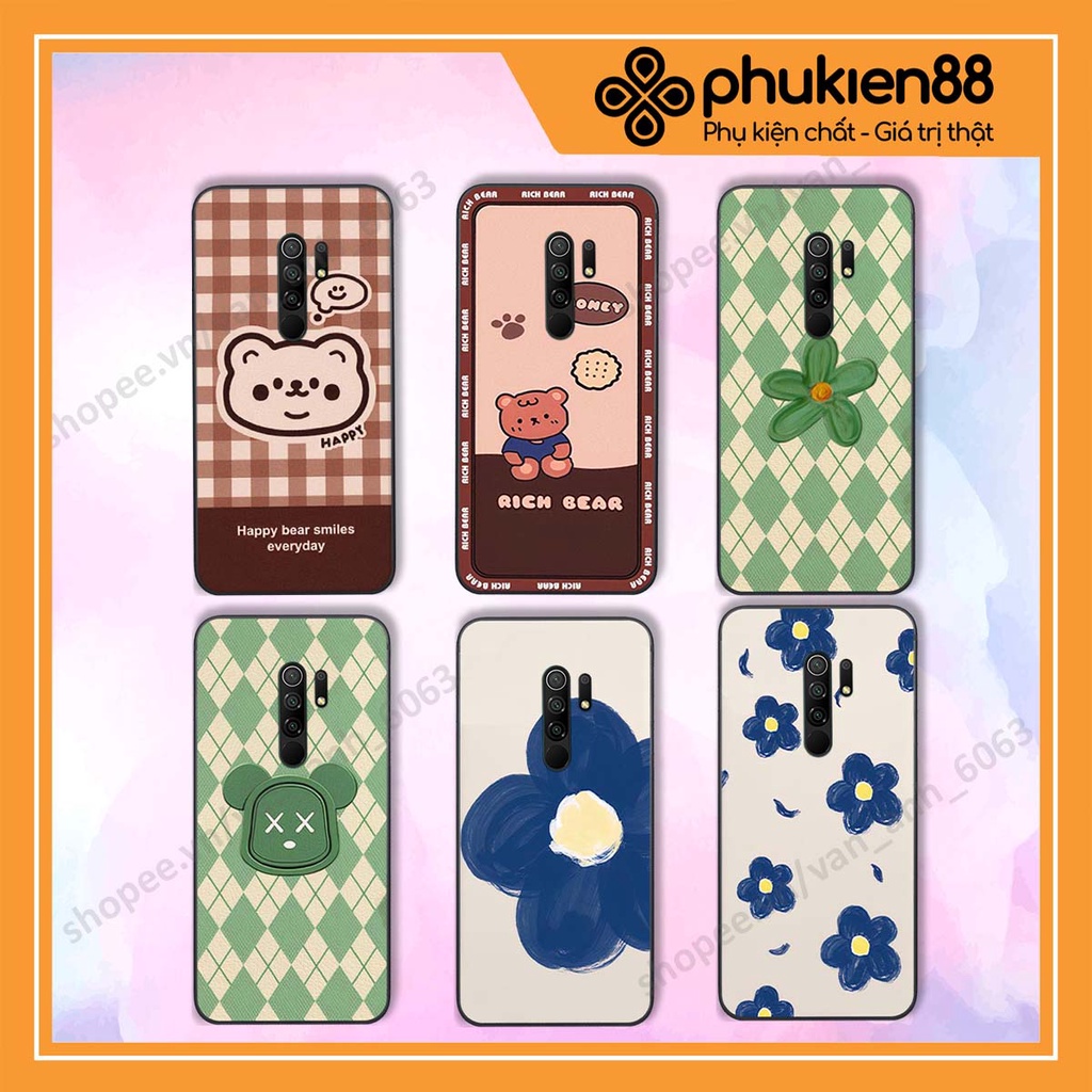 Ốp lưng Xiaomi Redmi 9 in hình hoa, gấu rich bear nghệ thuật, thời trang