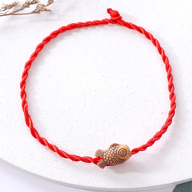 1 Vòng Tay Dây Đỏ May Mắn Xỏ Hạt Gỗ Phong Cách Ngẫu Nhiên