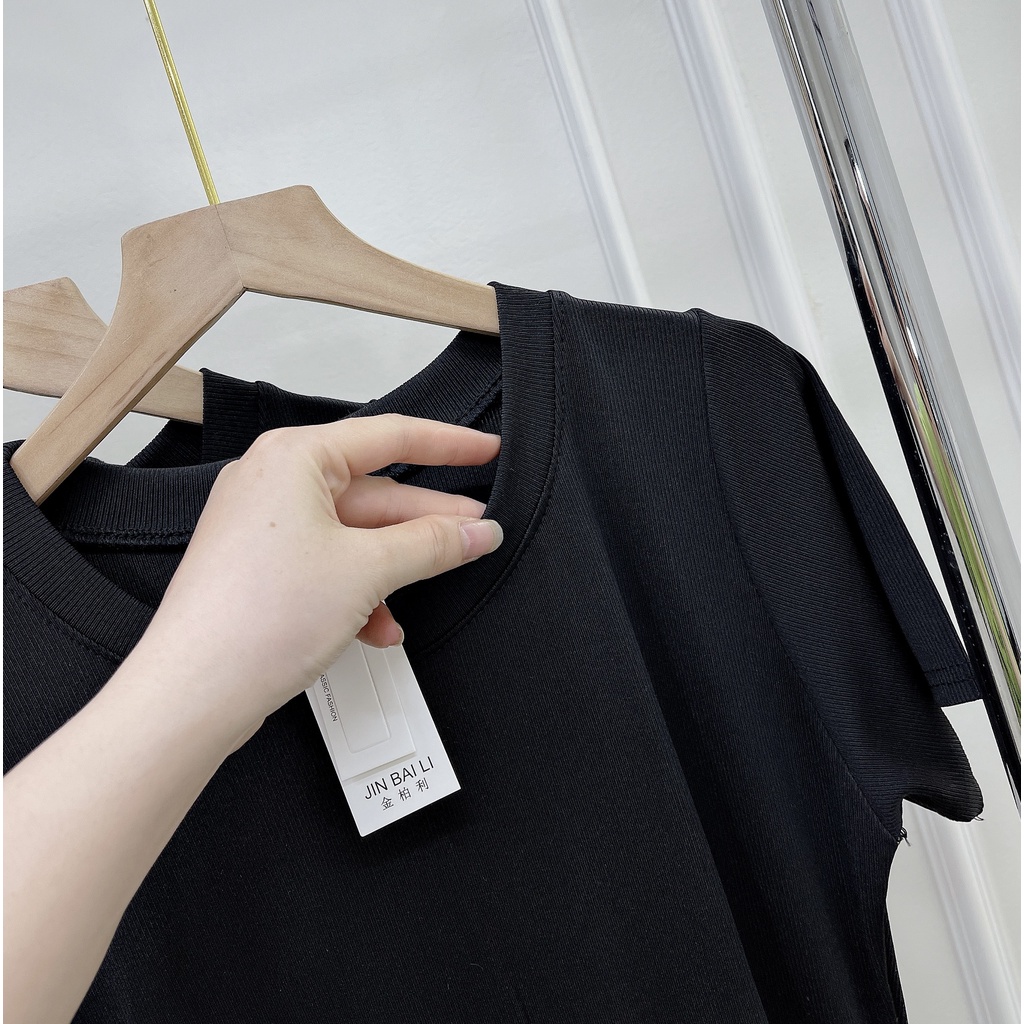 Váy Maxi Xẻ Tà Dáng Suông Dài Màu Đen Huyền Bí, Váy thun gân hè cộc tay dáng dài xẻ gấu basic