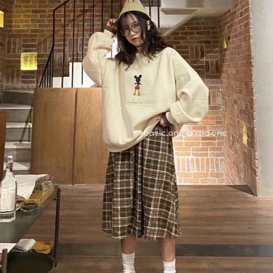 Chân váy dạ kẻ vintage cạp chun dáng dài | BigBuy360 - bigbuy360.vn