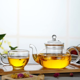 1 Bộ Ấm Trà Thủy Tinh 600ml/800ml/1000ml Với Kính Hình Hoa