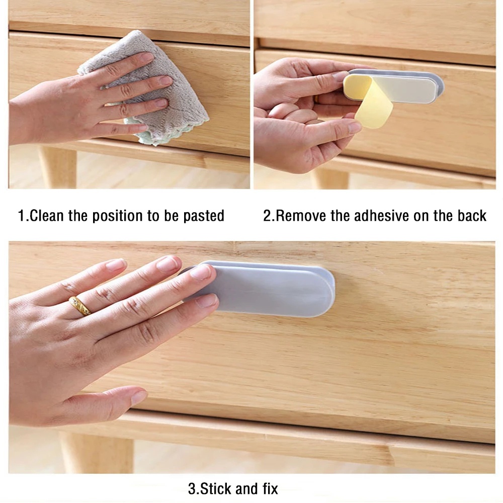 Set 2 Tay Nắm Ngăn Kéo / Cửa Tủ Bằng Nhựa Tự Dính Không Cần Khoan Lỗ