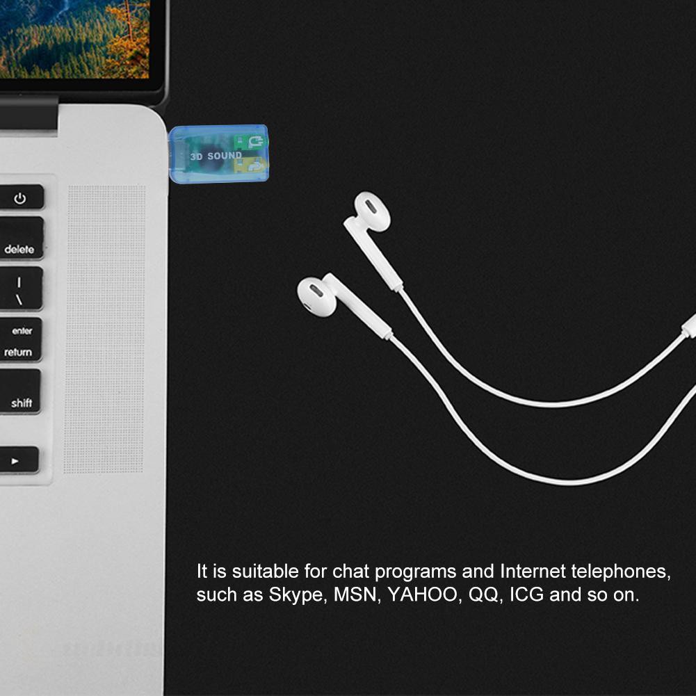 External USB Sound Card 3D Audio Headset Microphone Adapter for PC Desktop