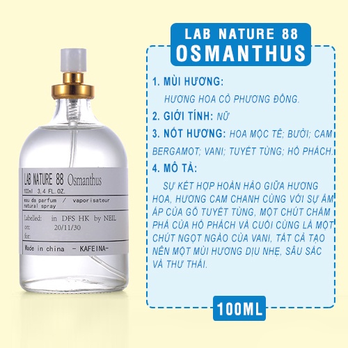 Nước hoa Kafeina Lab Nature 100ml hương thơm thanh mát hàng nội địa Trung