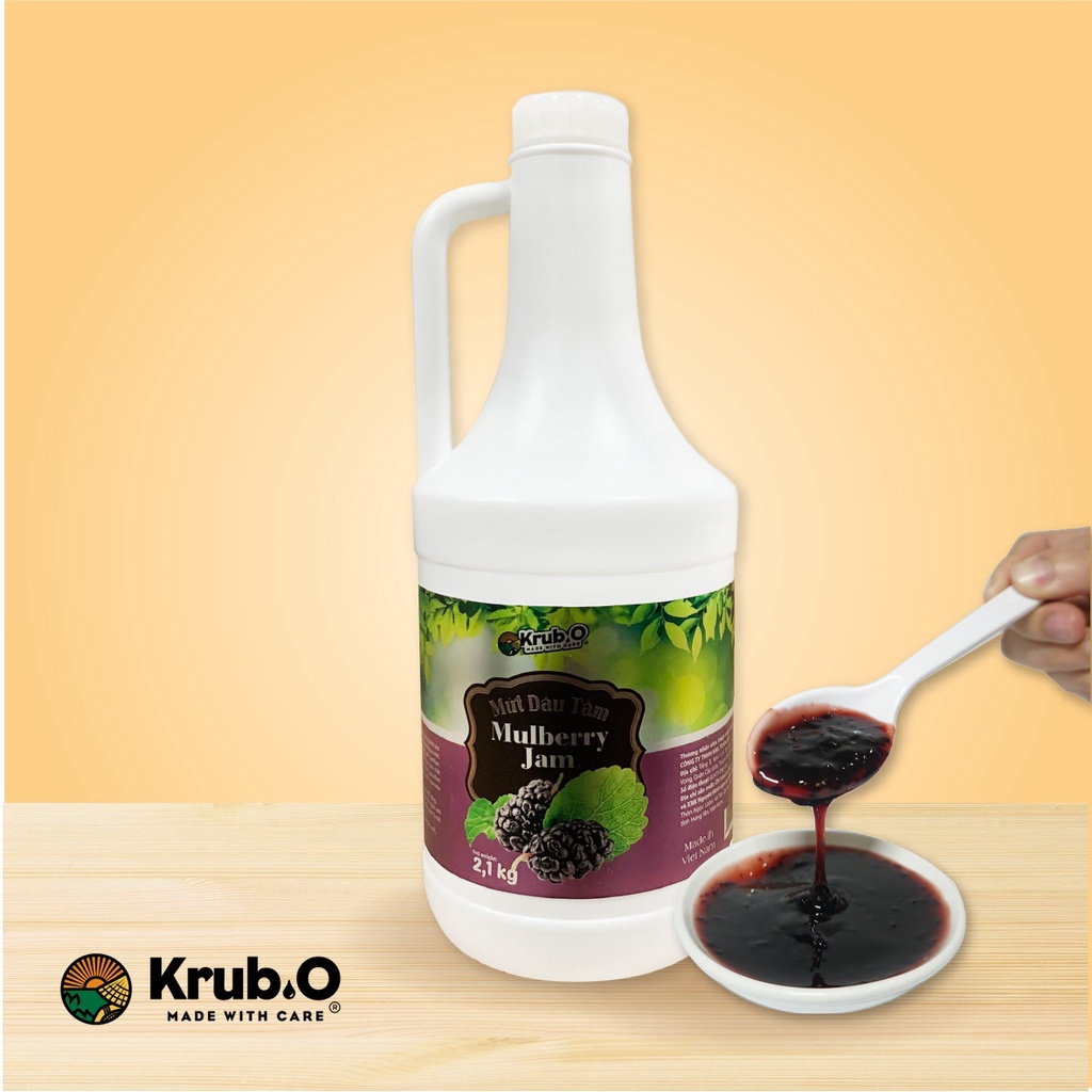Mứt dâu tằm Krub.O có sốt và thịt quả - làm bánh pha chế trà sữa đồ uống trà hoa quả cà phê chai 2.1kg