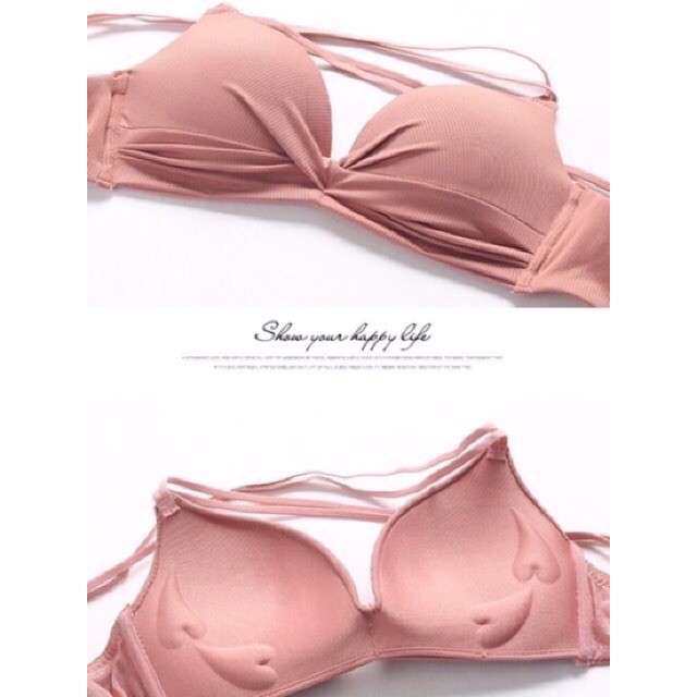 Áo lót không gọng nâng ngực - Áo ngực mỏng nhún nơ thông hơi dây chéo sexy quyến rũ Shop Buki