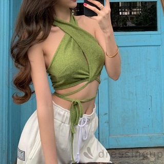 Áo Crop top cổ dây DRE-Nữ, Áo Crop top không tay màu trơn mùa hè dành cho nữ, S / M / L