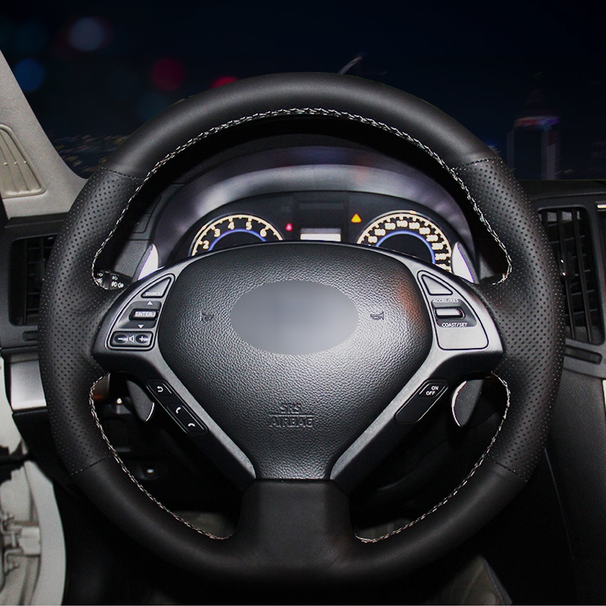 Bọc Vô Lăng Ô Tô Da Nhân Tạo Màu Đen Khâu Tay Cho Infiniti G25 G35 G37 QX50 EX25 EX35 EX37 2008-2013