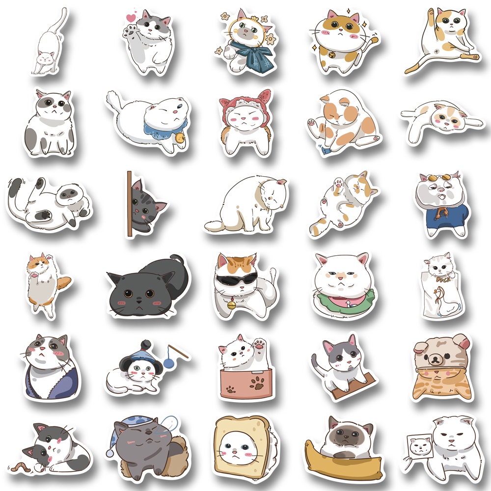 Bộ 62 Miếng Dán Trang Trí laptop / Điện Thoại Chống Thấm Nước Hình Mèo Hoạt Hình Nhật Bản Dễ Thương