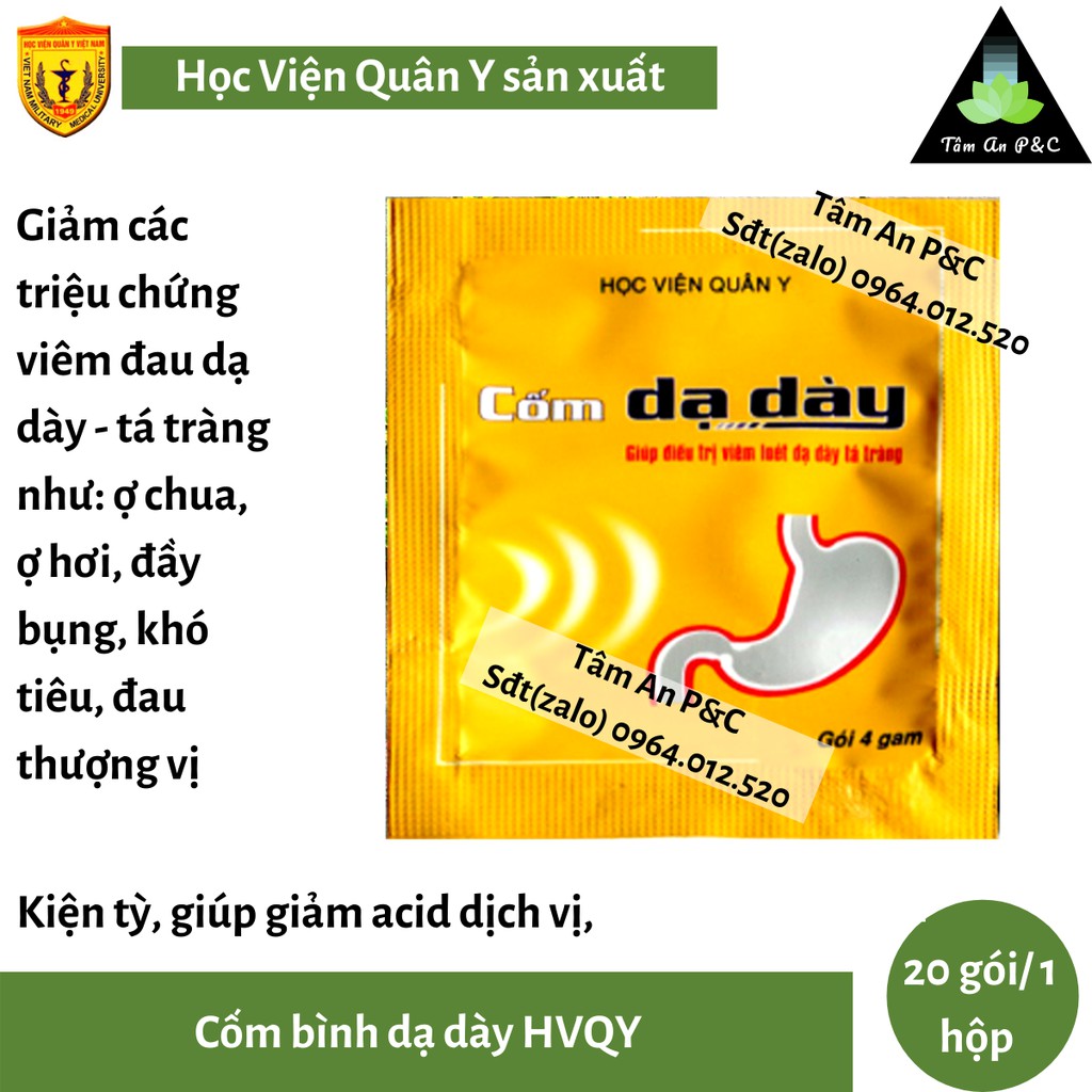 Cốm bình dạ dày Học Viện Quân Y (hộp 20 gói)-Giảm triệu chứng đầy hơi khó chịu, giảm đau dạ dày-CHÍNH HÃNG HVQY