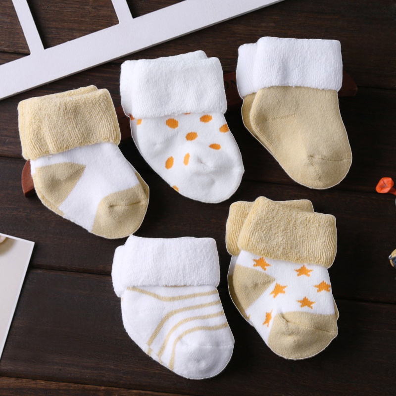 Set 5 Đôi Tất Cotton Dày Giữ Ấm Chân Cho Bé 0-3 Tuổi