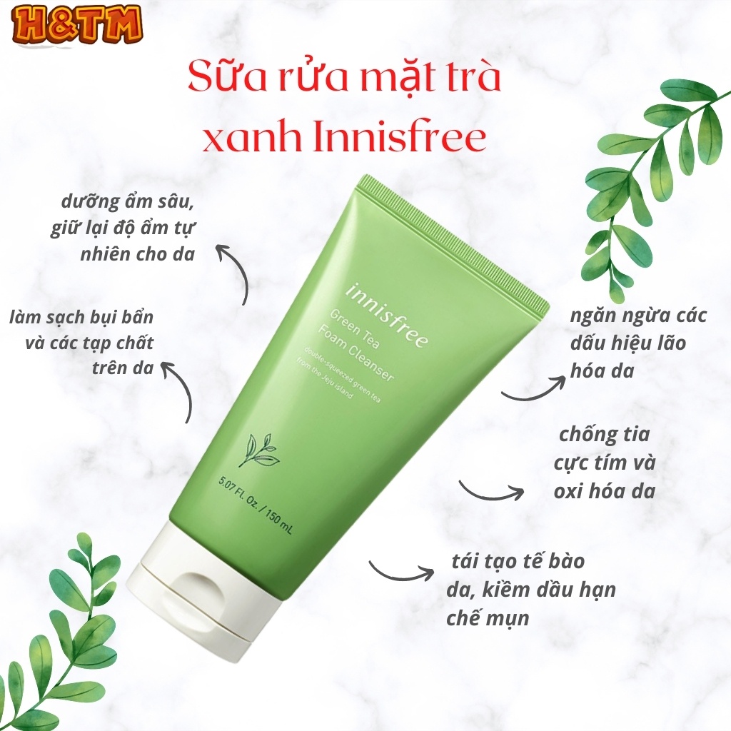 Sữa rửa mặt trà xanh ❤𝙁𝙧𝙚𝙚𝙨𝙝𝙞𝙥❤ Innisfree Green Tea Foam Cleanser Mẫu Mới