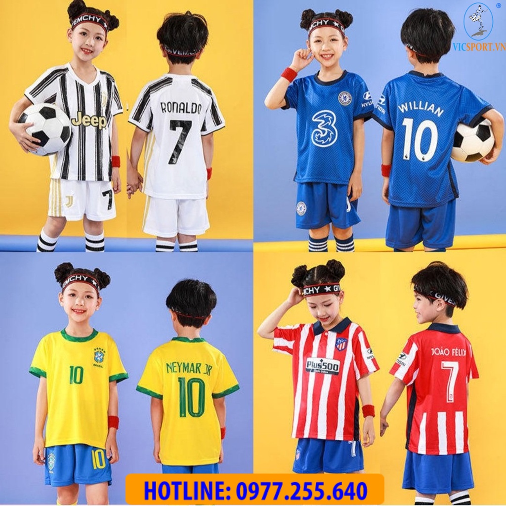 Áo Bóng Đá, Quần Áo Đá Banh Trẻ Em Đội Tuyển Brazil  Vải Thun Lạnh Thoáng Mát Cho Bé - Vicsport
