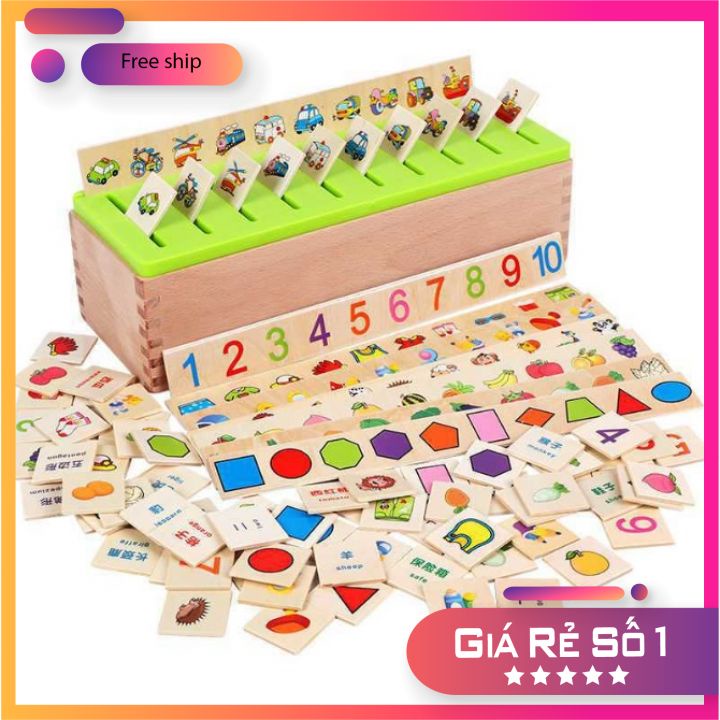 Đồ chơi phát triển trí tuệ-bộ thả hình phân loại theo nhiều chủ đề bằng gỗ cho bé