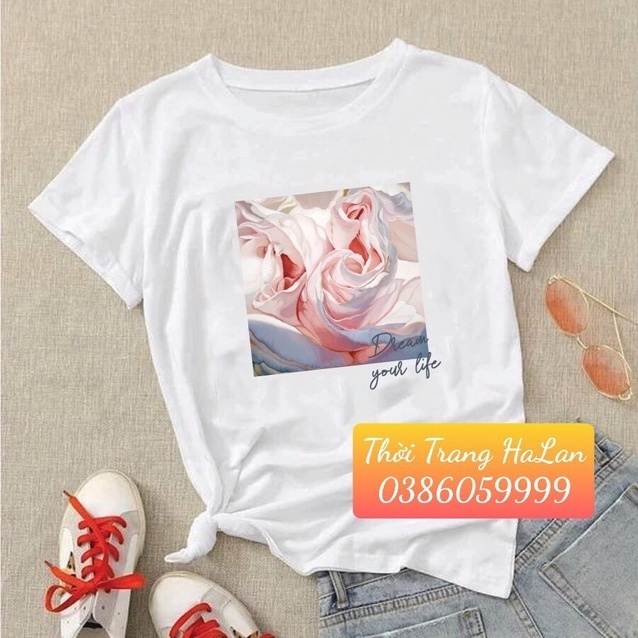 Áo thun hoa hồng Amsterdam phông cotton sang xịn mịn hãng Halan