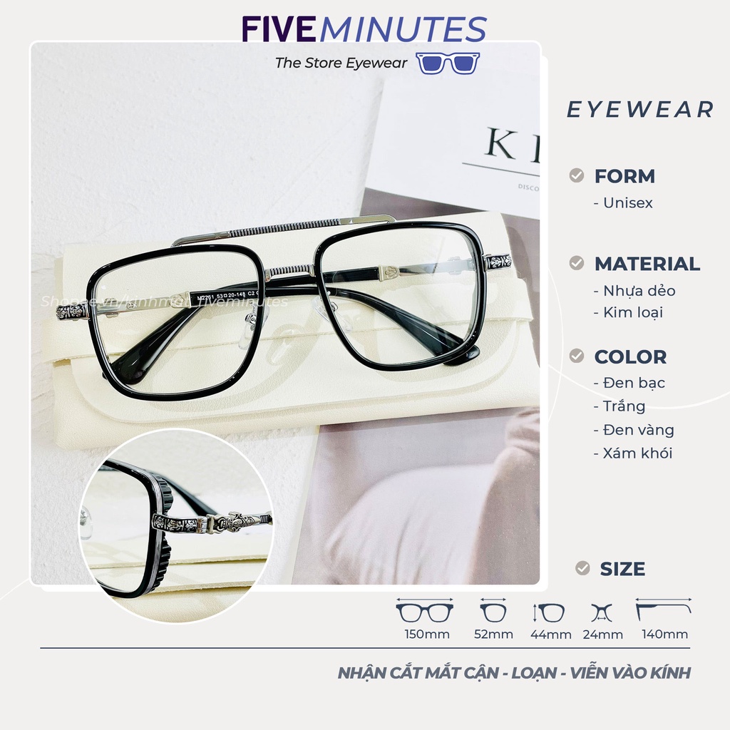 Gọng kính nam nữ, Form mắt vuông 2 cầu góc cạnh M2261 Siêu hot, Nhận lắp kèm mắt cận vào gọng kính