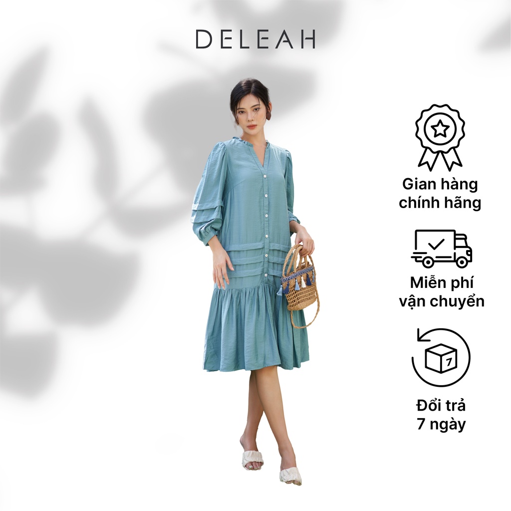 Đầm suông De Leah thiết kế tay lỡ gấu xếp nếp chất liệu đũi mát che khuyết điểm hiệu quả