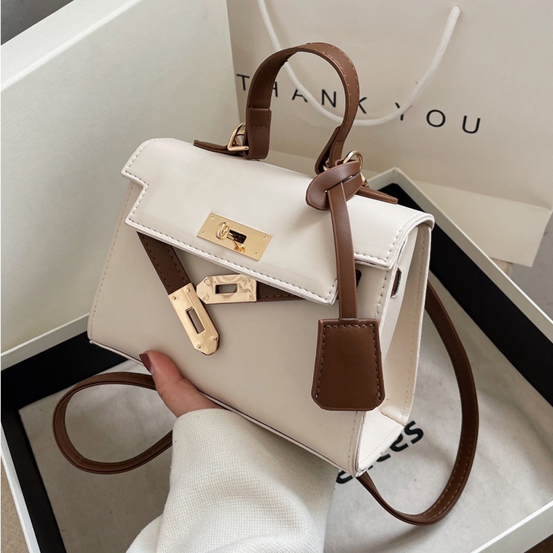 Túi đeo chéo IELGY hình vuông nhỏ phối màu có khóa cài thời trang cho nữ