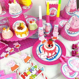 Bộ Phụ Kiện Trang Trí Tiệc Sinh Nhật Cho Bé Gồm Đĩa / Ống Hút / Banner Hình Chú Heo Peppa Dễ Thương