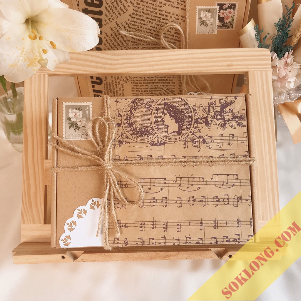 Set phụ kiện trang trí Bullet journal tiện ích gồm hộp quà kraft vintage + bộ sticker Sổ KLONG, washi tape