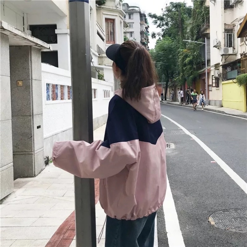 Áo khoác nữ chất dù, áo khoác gió form rộng unisex 2 lớp siêu dày đẹp mẫu hồng tím than