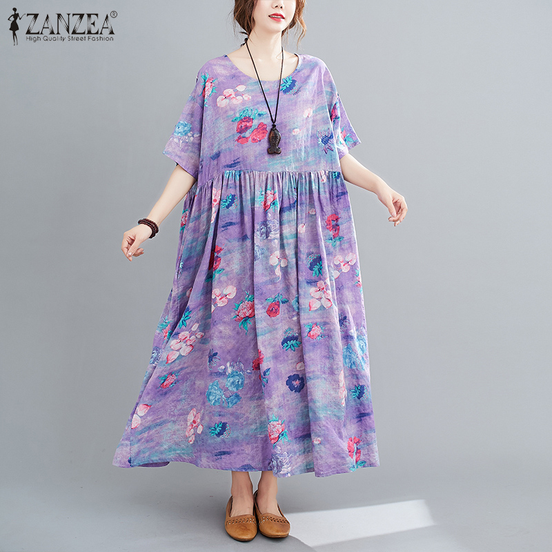 Đầm ZANZEA Ngắn Tay Cổ Tròn Dáng Dài Thời Trang Hàn Quốc Cho Nữ | BigBuy360 - bigbuy360.vn