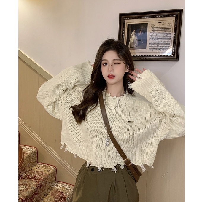 Áo Sweater Dệt Kim Tay Dài Cổ Tròn Phong Cách Thời Trang Hàn Quốc Cho Nữ