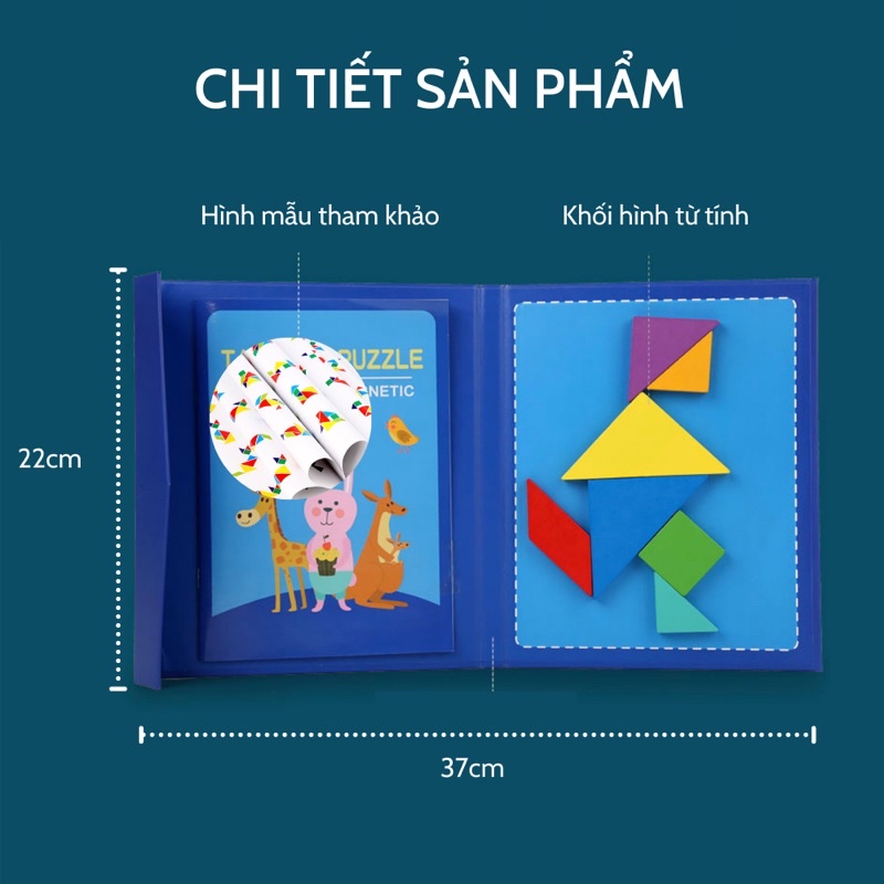 Đồ chơi phát triển trí tuệ sớm cho bé bộ ghép hình gỗ nam châm Tangram rèn luyện trí thông minh