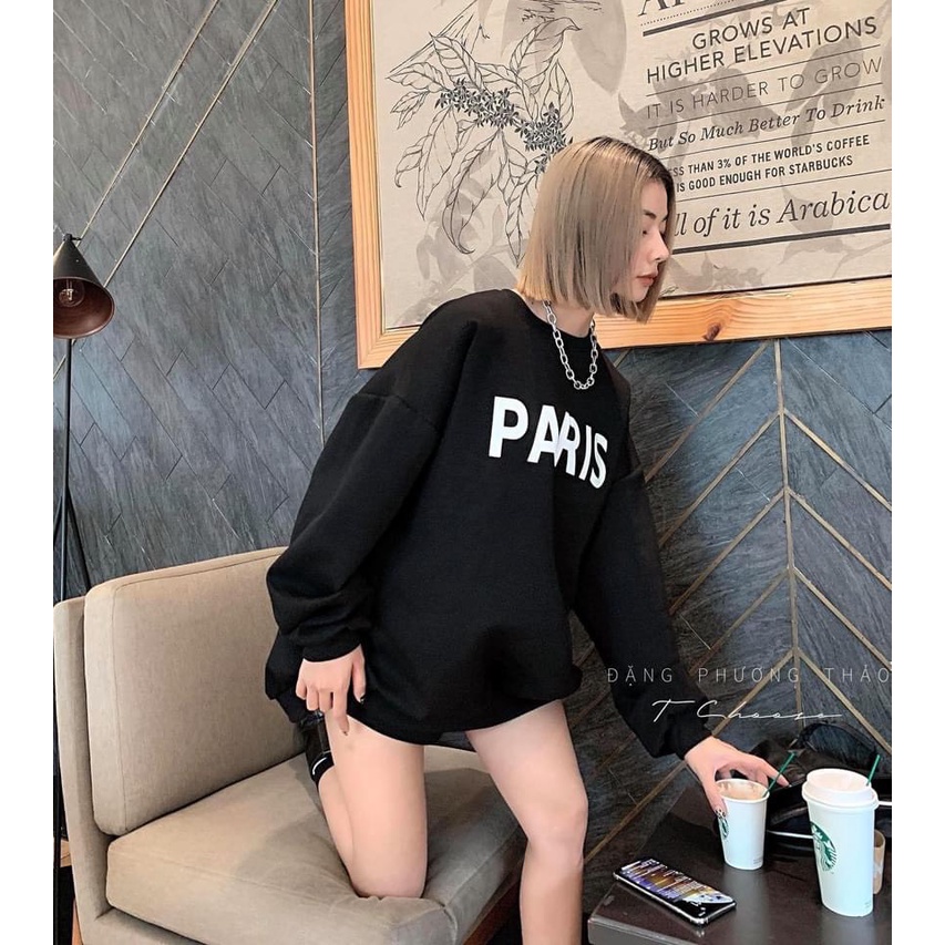 [ Ảnh Thật ]Áo Sweater Unisex nữ form rộng, Áo Sweater Paris chất nỉ bông phong cách Hàn Quốc | BigBuy360 - bigbuy360.vn