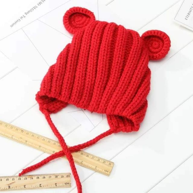 [ Mẫu mới về ] Mũ len tai gấu vặn thừng buộc dây