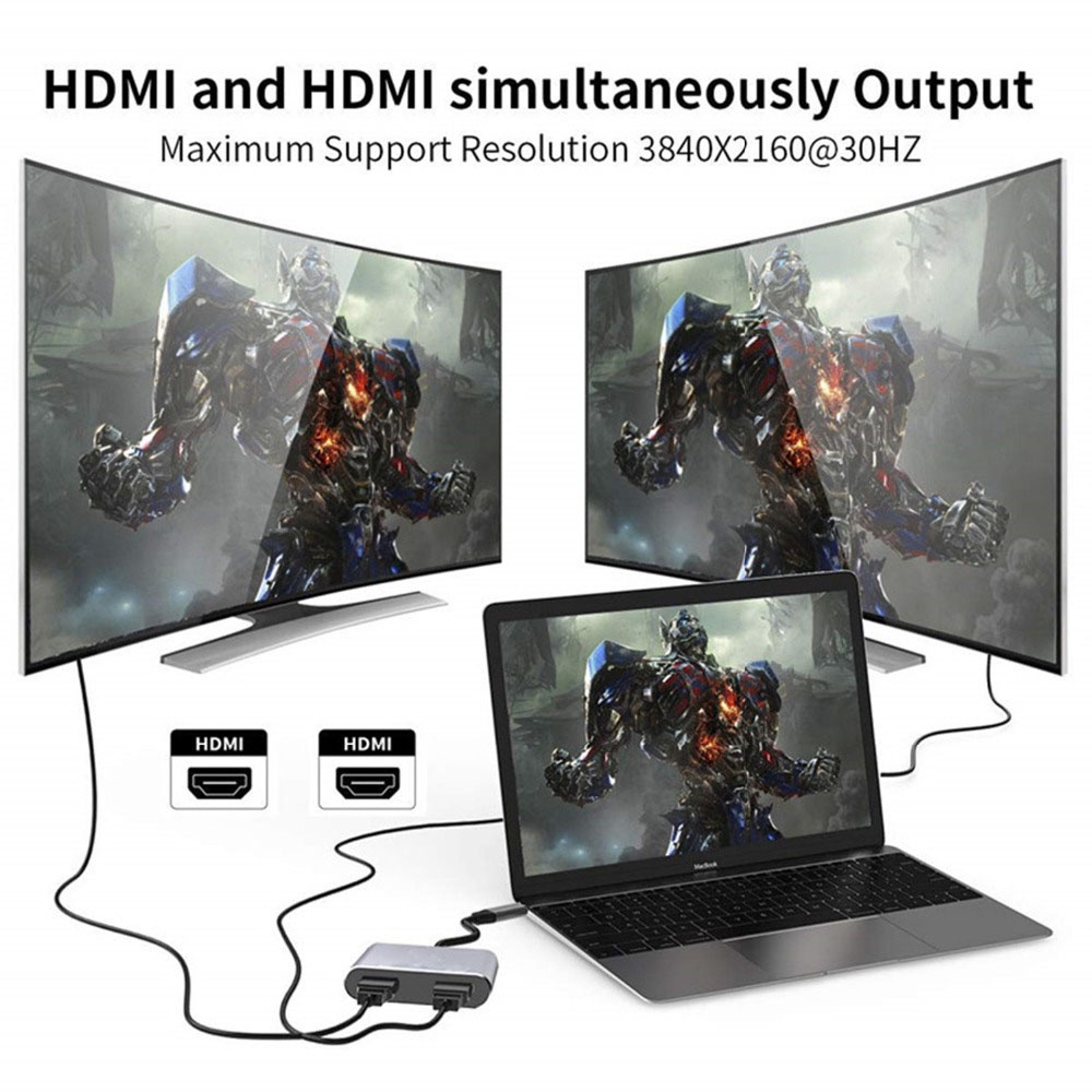 Bộ Chuyển Đổi Hub Usb 4 Trong 1 Type C Sang Dual Hdmi 4k Usb 3.0 Hdmi Cho Điện Thoại Laptop Tv