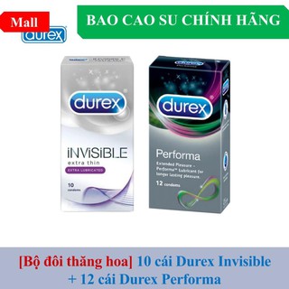 Bộ đôi thăng hoa bao cao su siêu mỏng vô hình Durex Invisible + kéo dài thời gian Durex Performa *
