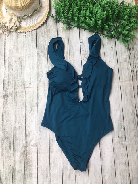 Bikini một mảnh đẹp sexy xanh Ngọc Đan dây nhún bèo xuất khẩu Mỹ XHIX01 UV100 SPF50+, sang chảnh, kèm hình thật | BigBuy360 - bigbuy360.vn