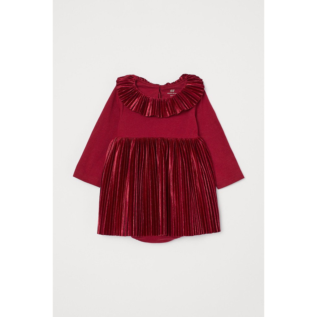 Váy bodysuit nhung đỏ đô bé gái HM H&M hàng chính hãng authentic