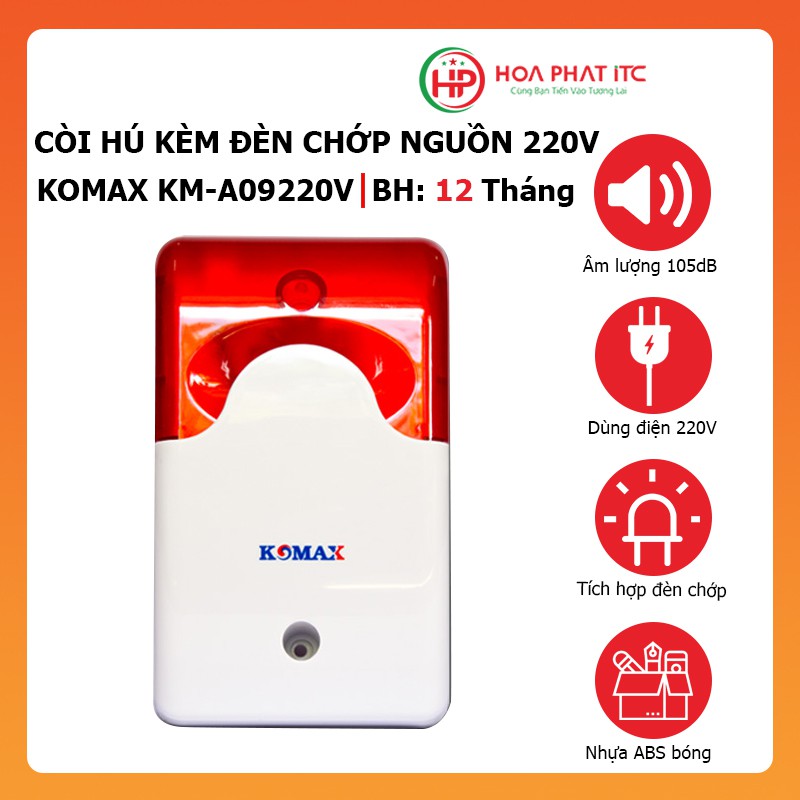 Còi hú kèm đèn chớp 220V Komax KM-A09