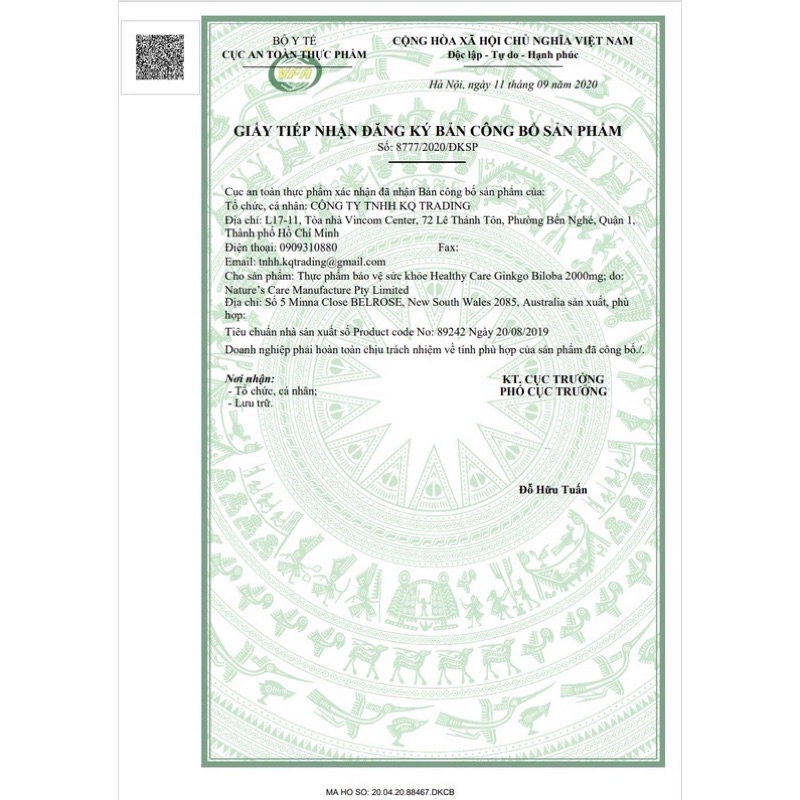 Viên uống bổ não Ginkgo Biloba Healthy Care Úc